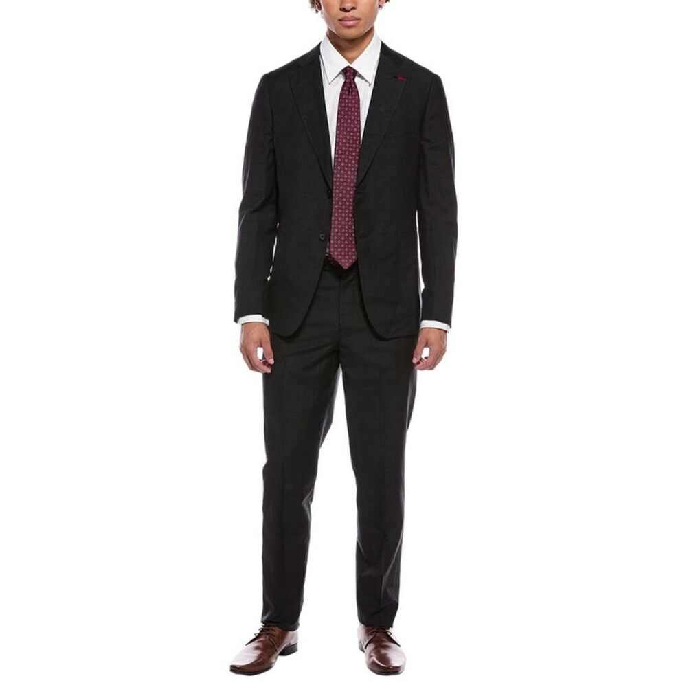 Isaia Mens Capri Wool & Linen-Blend Suit With Flat Front Pant, Black
